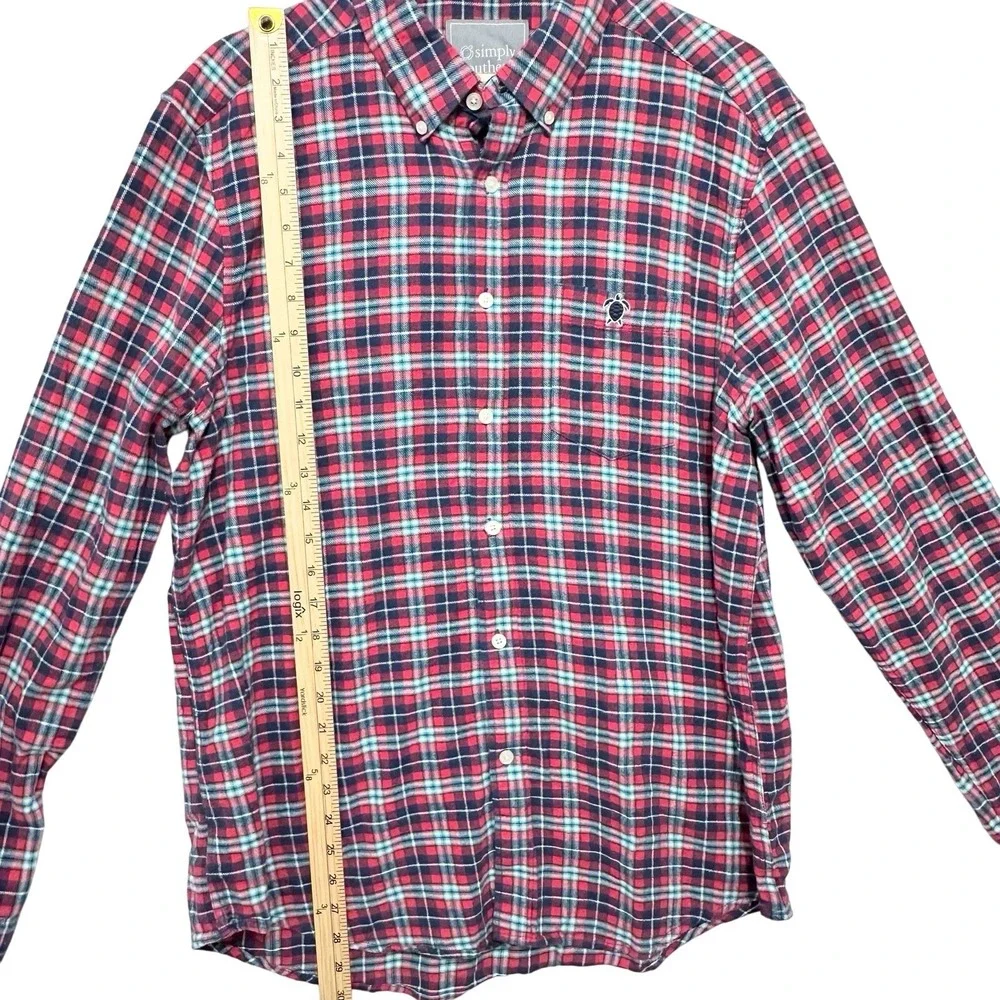 Simply Southern Men's Red Navy Plaid Flannel Button Down Shirt XL Cotton Layer - Picture 2 of 10